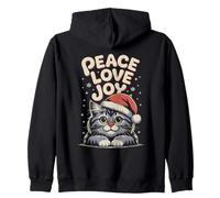 Chat de Noël Peace Love Joy Chaton Sweat à Capuche