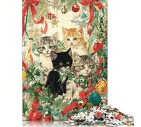 Chat de Noël Puzzles en Bois pour Adultes 500 Pièces Family Games Cadeaux d'anniversaire pour Jeux Éducatifs Décoration Intérieure Tueur Ennuyeux 500pcs (52x38cm)