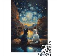 Chat de Nuit étoilées Puzzle 1000 Pièces Adultes intéressant Puzzles 1000 Pièce Défi Jouet Cadeau 52x38cm/1000pcs