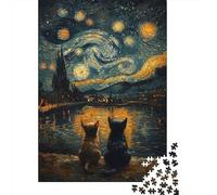 Chat de Nuit étoilées Puzzle 1000 Pièces Adultes intéressant Puzzles 1000 Pièces Jeu De Team Building Décor À La Maison 52x38cm/1000pcs