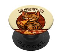 Chat de pizza mignon dessin animé, amour manger pizza PopSockets PopGrip Adhésif
