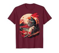 Chat De Samouraï Japonais avec Vague T-Shirt, Homme, Marron, M
