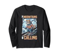 Chat de Ski Amusant The Meowtains are Calling Mountain Lover Manche Longue