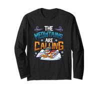 Chat de Ski Amusant The Meowtains are Calling Mountain Lover Manche Longue