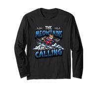Chat de Ski Amusant The Meowtains are Calling Mountain Lover Manche Longue