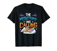 Chat de Ski Amusant The Meowtains are Calling Mountain Lover T-Shirt