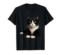 Chat de Smoking aux Yeux des T-Shirt Graphique avec Valeur, Homme, Noir, L