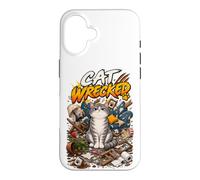 Chat démoli drôle Grincheux malheureux Tabby désordre Coque pour iPhone 16