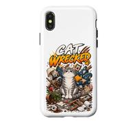 Chat démoli drôle Grincheux malheureux Tabby désordre Coque pour iPhone X/XS