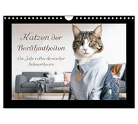 Chat des célébrités - Une année pleine de moustaches emblématiques (calendrier mural 2026 DIN A4 paysage) calendrier mensuel CALVENDO