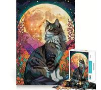 Chat des forêts norvégiennes avec Jardin Nocturne Puzzle de 1000 pièces pour Adultes pour stimuler la mémoire et se détendre mentalement Découpe de qualité supérieure Surprise chaleureuse
