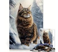 Chat des forêts norvégiennes en Hiver Puzzle de 1000 pièces pour Adolescents Jeu de réflexion Jouet Découpe Nette (38x52cm)