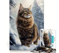 Chat des forêts norvégiennes en Hiver Puzzle de 1000 pièces pour Adolescents Jeu de réflexion Jouet Découpe Nette (38x52cm)