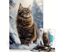 Chat des forêts norvégiennes en Hiver Puzzle de 1000 pièces pour Adultes Jouet Intelligent Activité à Domicile Découpe précise Décoration Murale (38x26cm)