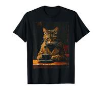 Chat Détective Boit Café Drôle Vintage Rétro Noir T-Shirt