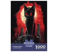 Chat d'halloween Adultes Puzzles Animauxs 1000 Pièces Jeu De Défi Familial Jeux Éducatifs Décoration Intérieure Cadeaux d'anniversaire pour Noël Tueur Ennuyeux 38x26cm/1000pcs