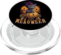 Chat d'halloween Heureux avec Un Chapeau de sorcière et Une Citrouille d'halloween PopSockets PopGrip pour MagSafe