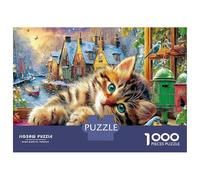 Chat d'hiver 1000 Pièces Puzzle Difficile en Carton Recyclé pour Un Défi Stimulant Village Chatons Tabi Parfait pour Un Cadeau Créatif Et des Sessions De Détente À La Maison 38x26cm/1000pcs