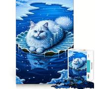 Chat d'hiver sur nénuphar gelé Puzzle de 1000 pièces pour Adultes Entraînement cérébral Amusant Découpe de précision Bords Lisses Activité captivante pour des soirées tranquilles (38x52cm)