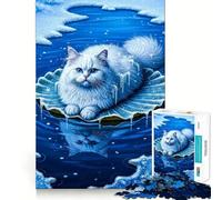 Chat d'hiver sur nénuphar gelé Puzzle de 1000 pièces pour Adultes Entraînement cérébral Amusant Découpe de précision Bords Lisses Activité captivante pour des soirées tranquilles (38x26cm)