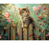 Chat Diamond Painting Adulte, 5D Jardin Broderie Diamant Painting Kit Complet, DIY Broderie Diamant Point de Croix Cristal Painting, Decoration Chambre, Cadeau Anniversaire Femme 30x40 cm, Model 1002