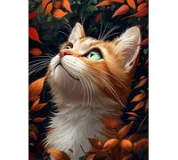 Chat Diamond Painting Adulte, Feuille Diamond Painting, DIY Round Rhinestone Crystal Point de Croix complet kit, 5D Mosaic Art Kit Pour Enfant et débutants, Murale Décoration Maison 25x35cm 0U-996