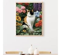 Chat Diamond Painting Adulte, Fleur 5D DIY Peinture Diamant Complet Set, Diamant Cristal Art Broderie Adultes Enfants Peinture Kit, pour Décoration Murale Maison Créatifs Cadeau 30x40 cm PjY6949 D-L