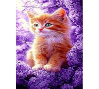 Chat Diamond Painting Fleurs d'épines violettes, Peinture Numero Adulte Canevas Kit Complet, Loisirs Créatifs, Strass Point de Croix Cristal pour Débutants, Murale Maison Décoration 50x60cm O-535