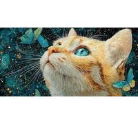 Chat Diamond Painting, Peinture Diamant Adulte Papillon, DIY 5D Diamant Broderie Point de Croix Artisanat, Mosaique Loisir Creatif Crystal Art Kit pour Decoration Murale, Cadeau 200x100 cm -ZC2512L68