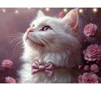 Chat Diamond Painting Pivoine Peinture Diamant Adulte, DIY Diamond Painting Kit Complet, Tableau Perle Diamant, Strass Cristal Peinture Paintings par Numéros Kit pour Décoration Salon 35x45cm K9-1274
