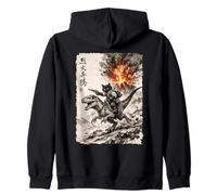 Chat, Dinosaure, éruption volcanique, Anime Vintage, Volcan Sweat à Capuche