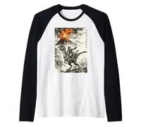 Chat, Dinosaure, Volcanic éruption, Volcan, Anime Vintage Manche Raglan