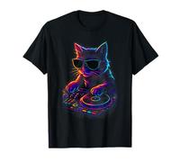 Chat DJ avec Lunettes de Soleil Console de mixage Rainbow Music Art T-Shirt