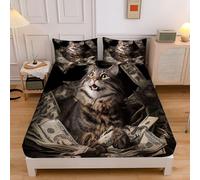 Chat Drap Housse 160×200 Cm avec Grand Bonnet De 30 Cm, Drap Housse Microfibre Doux À Photographier Les Animaux - Gris Foncé avec Taie d'oreiller Lavable en Machine