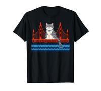 Chat drôle Assis sur Le Pont Rouge Chats Japonais T-Shirt