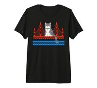 Chat drôle Assis sur Le Pont Rouge Chats Japonais T-Shirt Haut de Gamme
