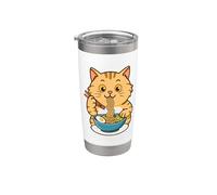 Chat drôle mange la nouille japonaise soupe ramen chats Gobelet isotherme en acier inoxydable double paroi