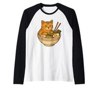 Chat drôle Mange la nouille Japonaise Soupe Ramen Chats Manche Raglan