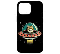 Chat drôle OVNI rétro Chat Espace Chaton Coque pour iPhone 16 Pro Max