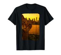 Chat drôle Selfie au coucher du soleil de New York City Skyline T-Shirt