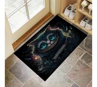 Chat du Cheshire Paillasson D'Entrée Discret Absorbant - 45 X 75 Cm - Antidérapant - Animaux Horribles Tapis De Sol pour Entrée d'animaux Domestiques, Cuisine, Salle De Bain - Gris Foncé