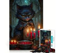 Chat du Cheshire Sorcière avec Bougies Rouges Puzzle 1000 pièces Jeu cognitif Amusant Pièces Robustes et découpées avec précision Exercice Mental Calme à la Maison (50x75cm)