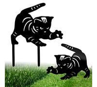 Chat du Jardin Décoration, Statue de Chat Réaliste pour Cour, Enjeux de Silhouette Animale, Art de Cour pour Plancher, Pelouse, Chemin, Trottoir - Noir