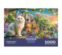 Chat du Jardin Plein de Fantaisie 1000 Pièces dans Le Village Enchanté Vivant Puzzle Jeu Cadeau Unique Activité Relaxante Et Écoresponsable Adultes Et Enfants À Partir De 14 Ans 52x38cm/1000pcs