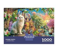 Chat du Jardin Plein de Fantaisie 1000 Pièces Puzzle À Faire Soi-même pour Mettre À L'épreuve Sa Logique White Cat Cottage Garden Excellent pour Animer Une Fête Et Faire Plaisir À Un Amateur 38x26cms