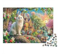 Chat du Jardin Plein d'imaginaire Set Puzzle 1000 Pièces pour Hobbyistes, Carton Premium, Art Jardin Chat Blanc, Décoration Intérieure, Cadeau Anniversaire, Jeu Défi Difficile, 70x50cm