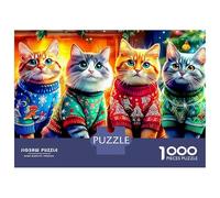 Chat du Jardin Pluvieux Puzzles 1000 Pièces pour Adultes Et Enfants “Colorful Cartoon Trio Puzzle Classique Jeu ÉduChatif Activité Familiale Parfaite Art Classique 70x50cm/1000pcs