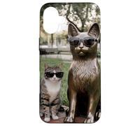 Chat Duo Lunettes de Soleil Statue Funny Park Coque pour iPhone 16 Plus