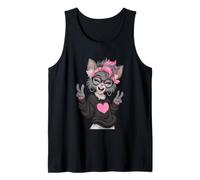 Chat élégant avec Cheveux Roses et Lunettes Motif Signe de Paix Débardeur