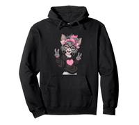 Chat élégant avec Cheveux Roses et Lunettes Motif Signe de Paix Sweat à Capuche